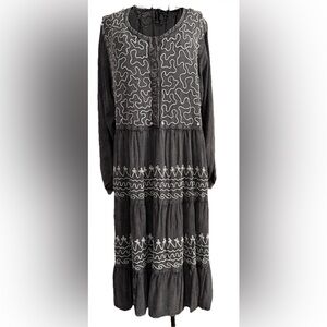 Sacred Threads Boho Embroidered Dress Long Sleeve Gray Size XXL Button Front 2X